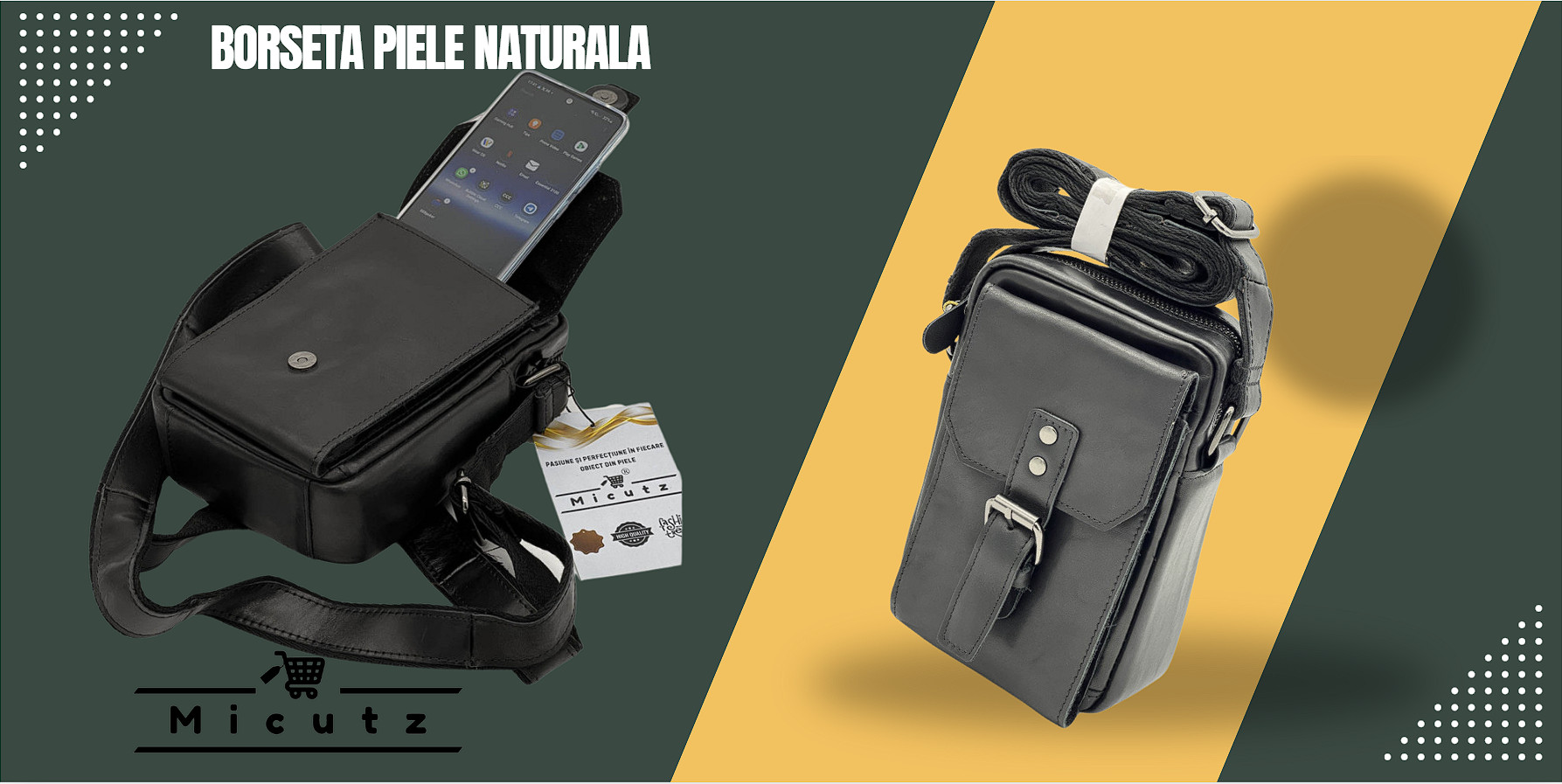 borseta neagra din piele pentru barbati 